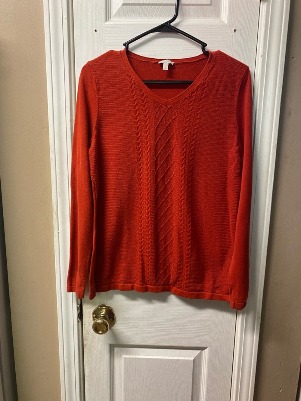 Talbots Red V-Neck Cable Knit Sweater